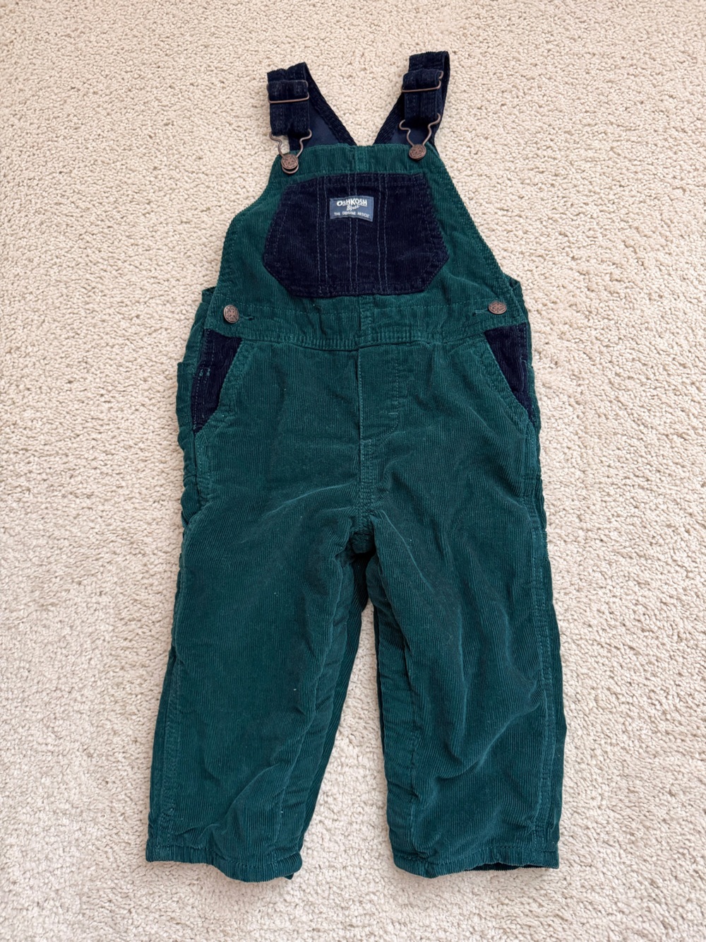 OshKosh B'gosh Dark Green Corduroy Overalls with Navy Accents